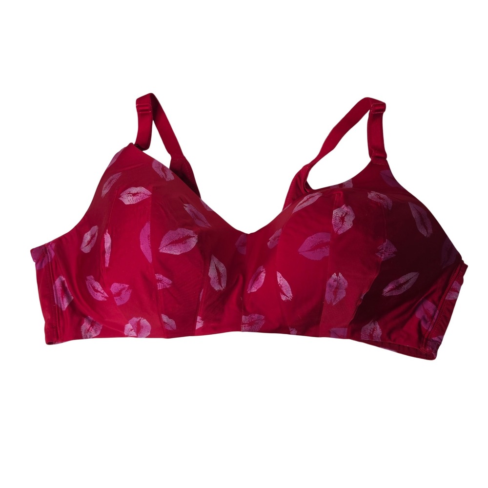 Torrid Bra Womens 42C Red Kiss Print 360 Back Smoothing Wire-Free Lightly Lined